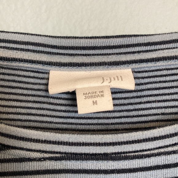 J Jill Womens Sz M Blue Black Small Stripes Long Sleeve Knit Shift T-Shirt Dress - Picture 3 of 10